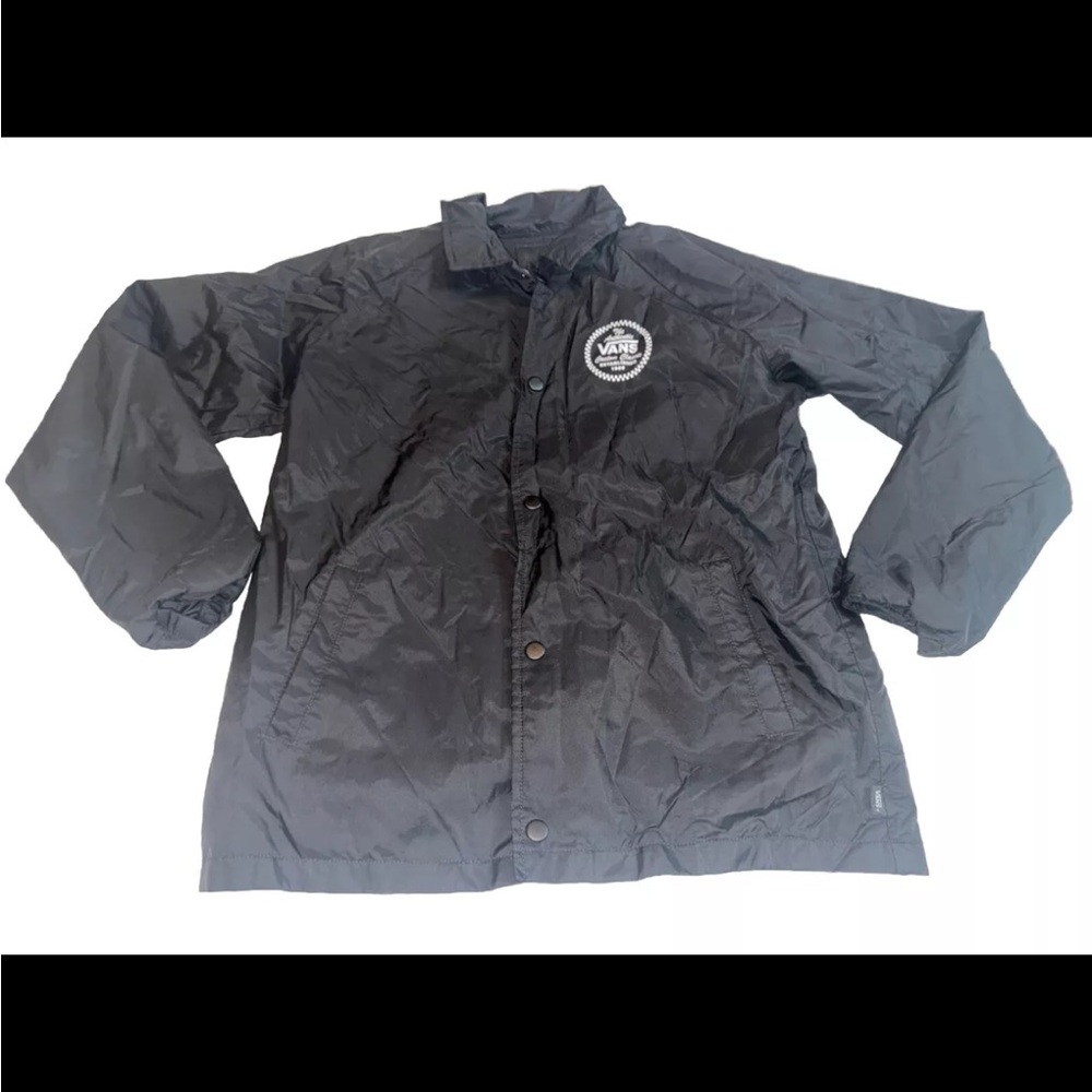 Vans Off The Wall Jacket Kids Youth Large Black Nylon Snap Button Windbreaker